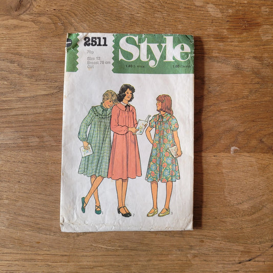 Used 1978 Style 2511 sewing pattern for girls' flared dress, girls' size 12 (complete)