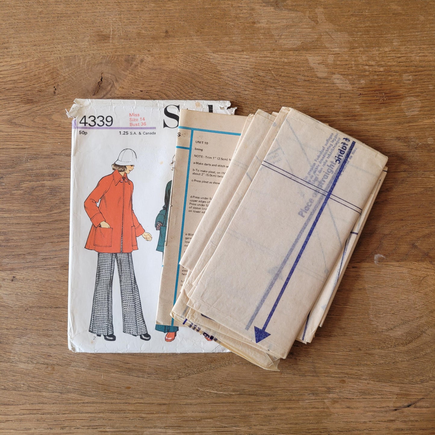 Uncut 1973 Style 4339 sewing pattern for misses' jacket and trousers (*see description below)