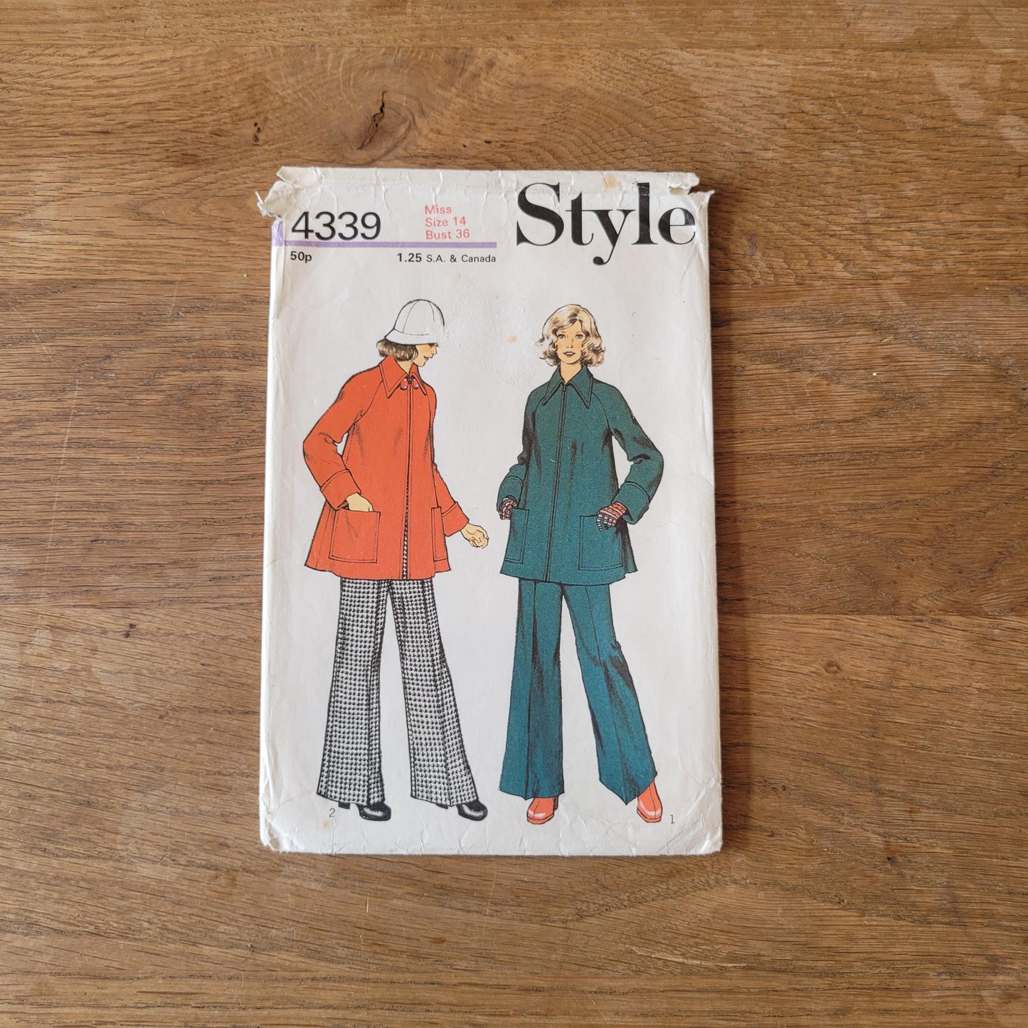 Uncut 1973 Style 4339 sewing pattern for misses' jacket and trousers (*see description below)