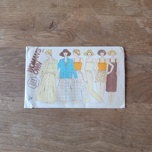 Uncut 1970s/80s Woman's Own 5279 sewing pattern for blazer, camisole, skirt, trousers, & shorts, size 10 (complete)