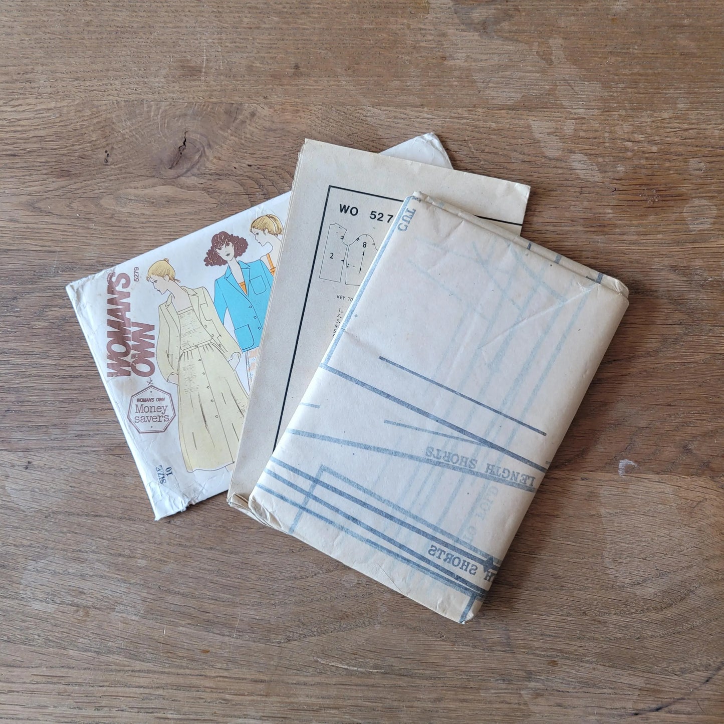 Uncut 1970s/80s Woman's Own 5279 sewing pattern for blazer, camisole, skirt, trousers, & shorts, size 10 (complete)