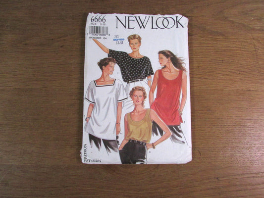 Uncut 1980s New Look 6666 sewing pattern for lady's tops, sizes 8-18 (complete)