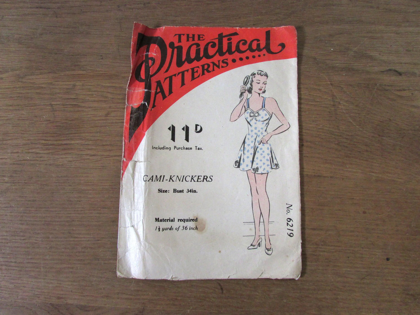 Uncut 1940s The Practical Patterns 6219 sewing pattern for cami-knickers, size 10 (complete)