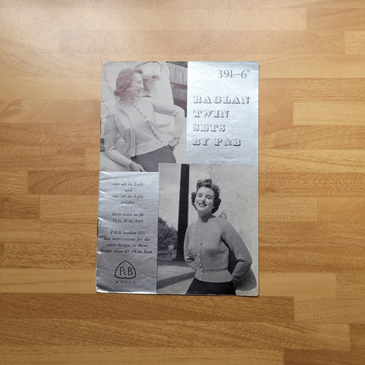 1956 P&B Wools 391 knitting pattern for raglan twin sets