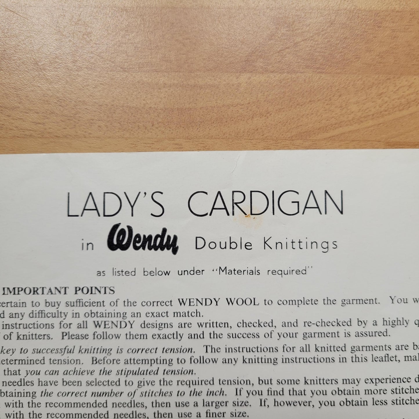 1960s Wendy No.38 knitting pattern for lady's cardigan
