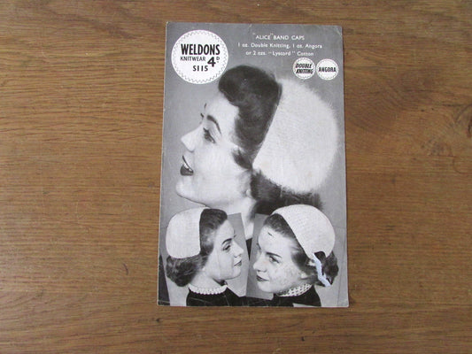 1940s Weldons S115 knitting pattern for "Alice" band caps