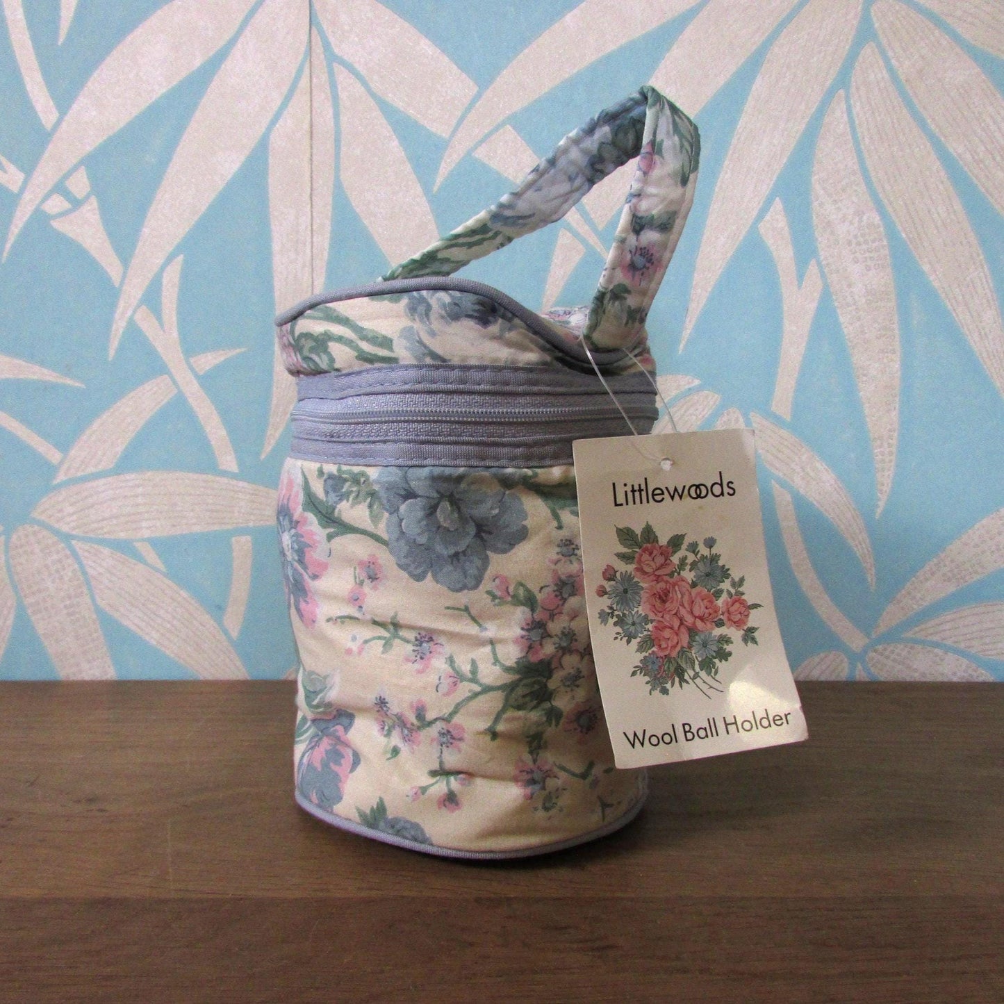 Vintage Littlewoods floral fabric wool ball holder