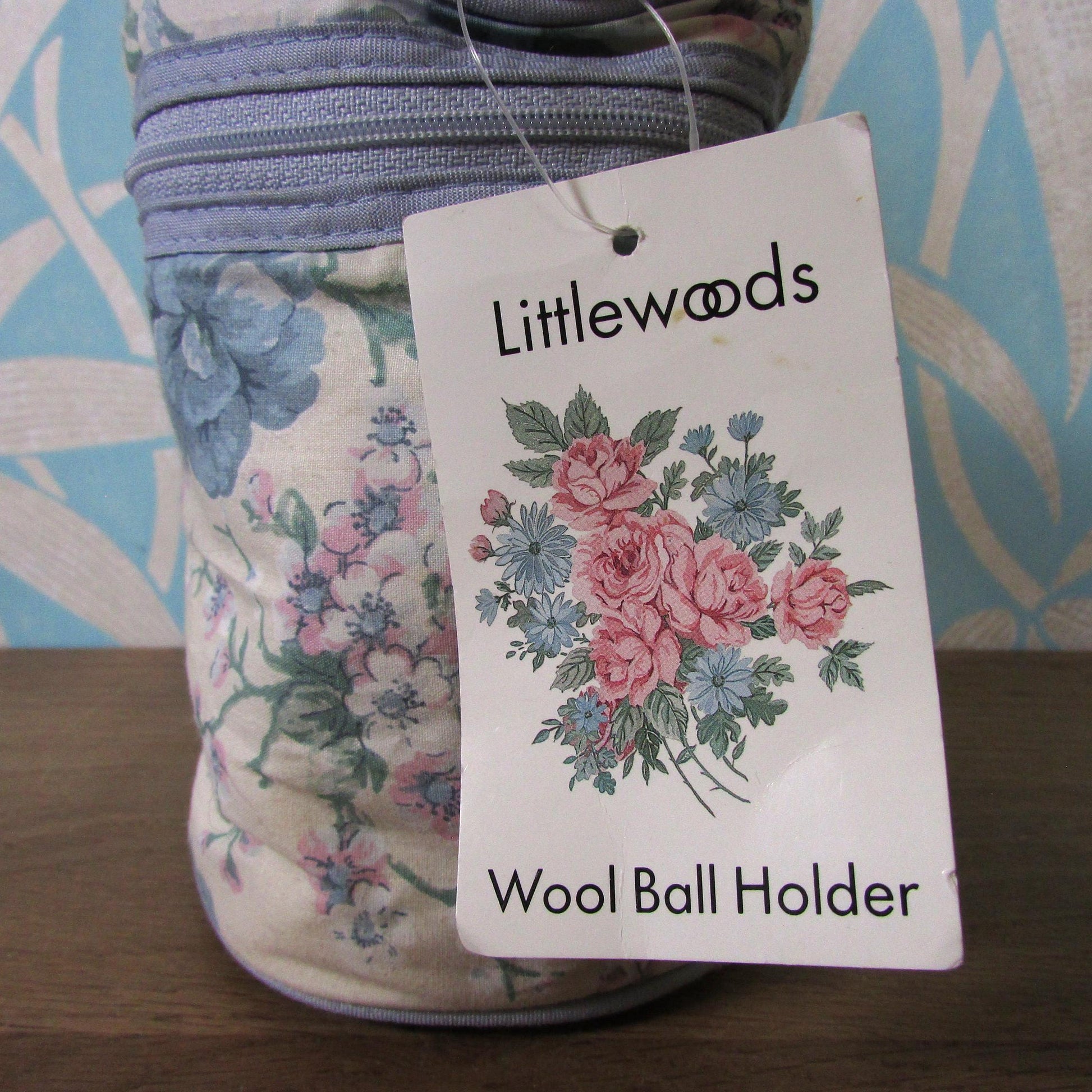 Vintage Littlewoods floral fabric wool ball holder