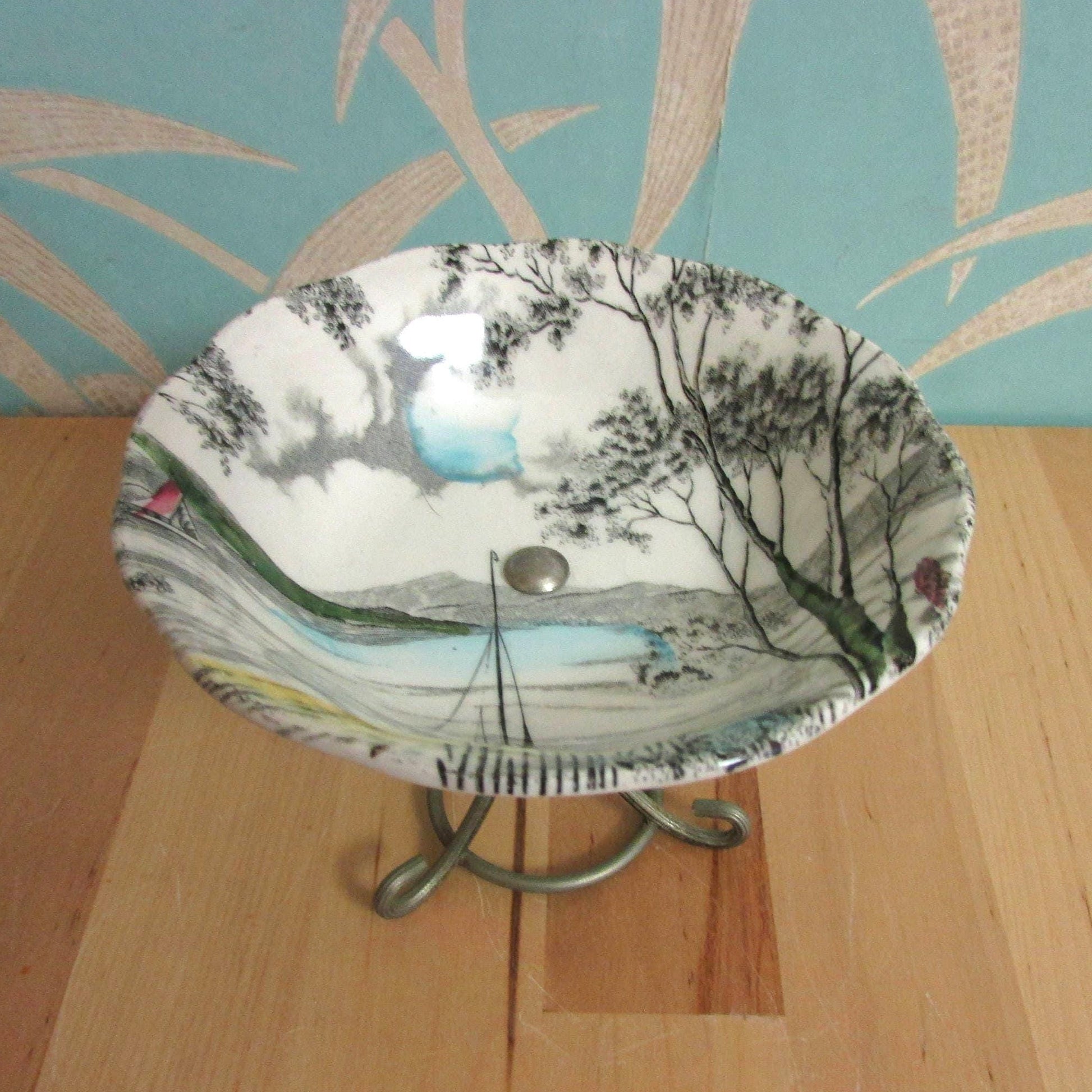 1950s W. H Grindley & Co "Holiday" china footed candy dish