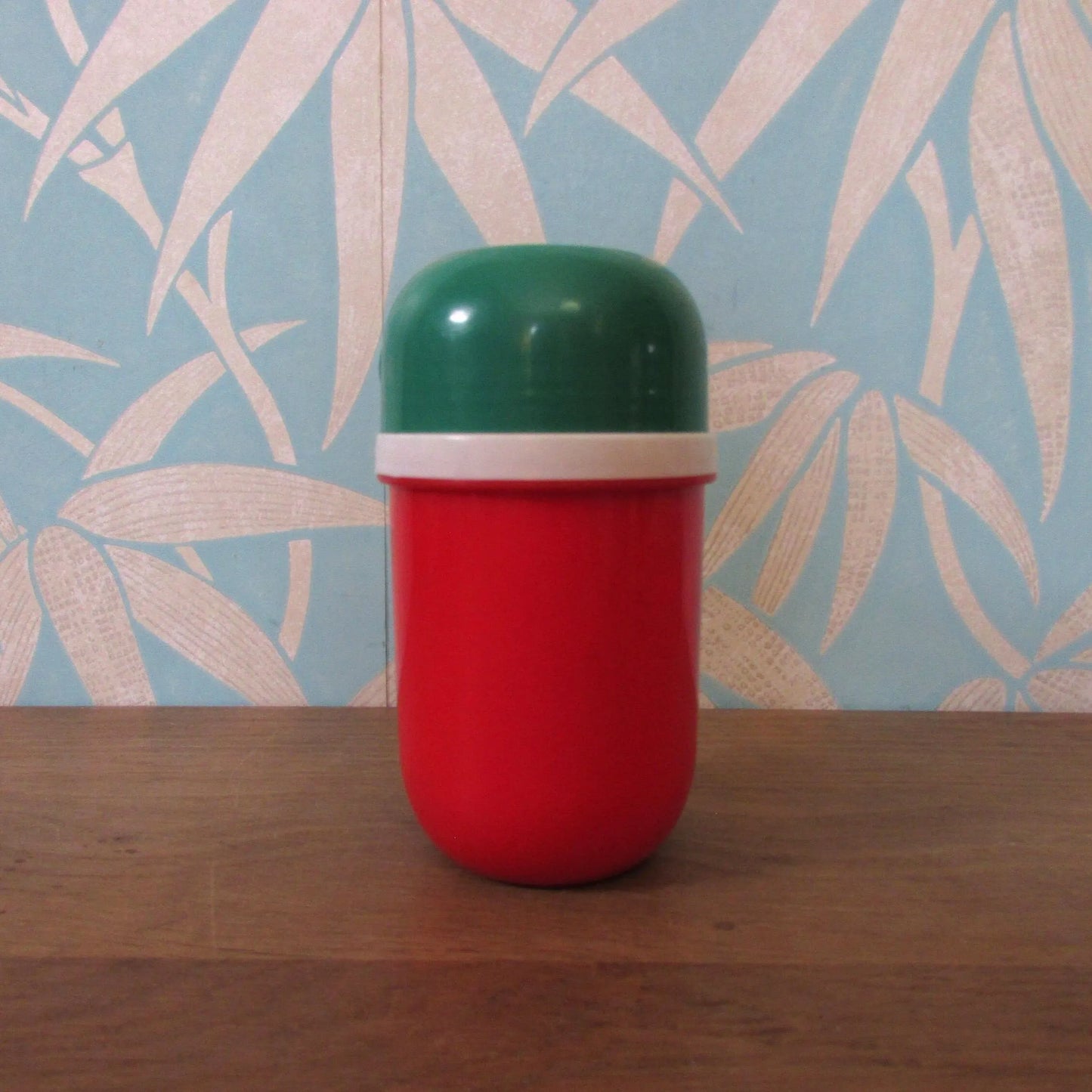1980s red & green plastic mini travel flask