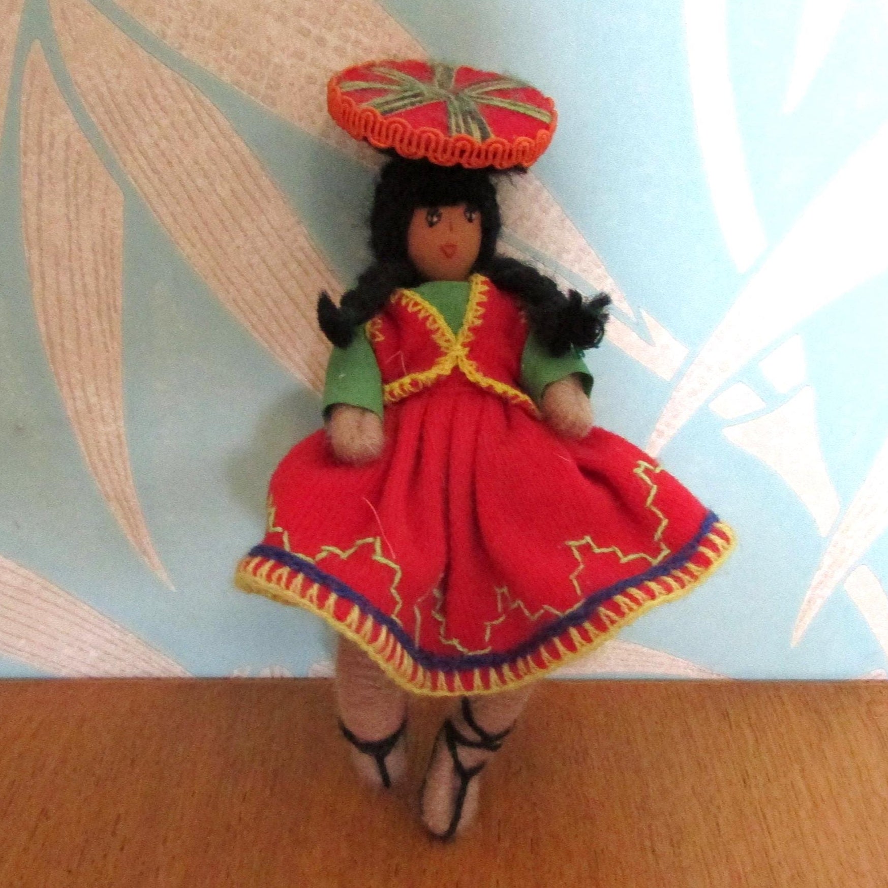 Vintage Baps-style small felt doll in Peruvian national costume