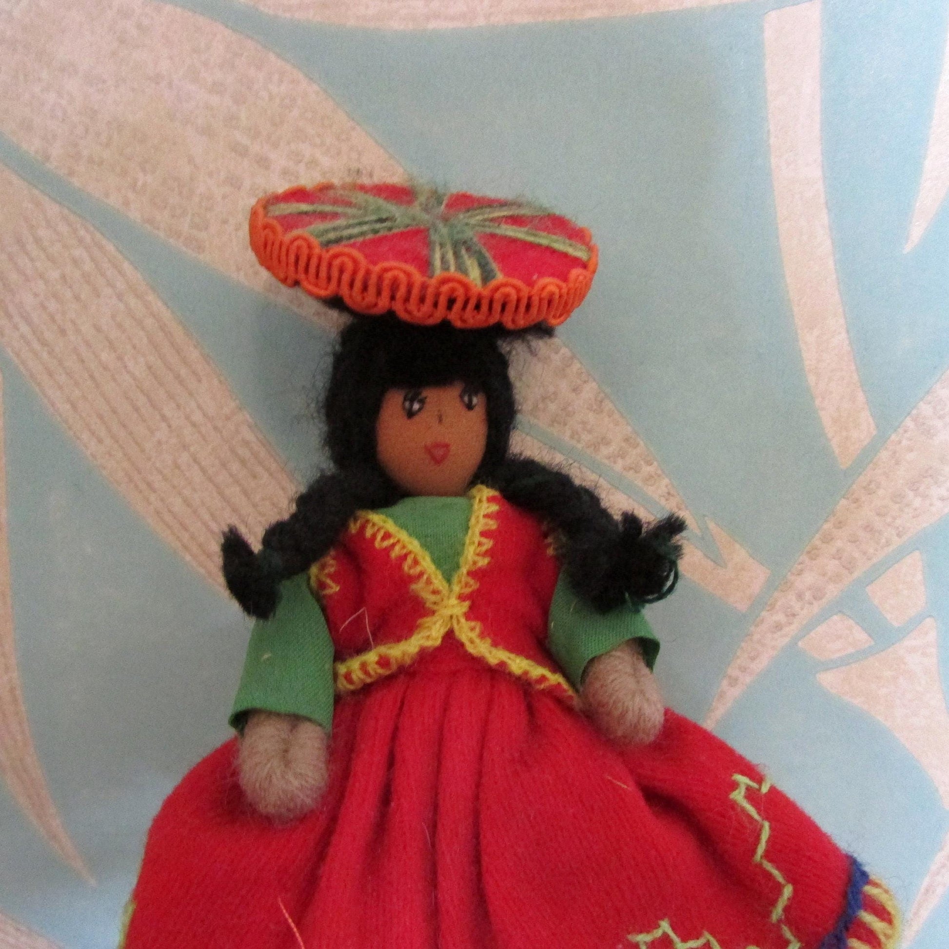 Vintage Baps-style small felt doll in Peruvian national costume