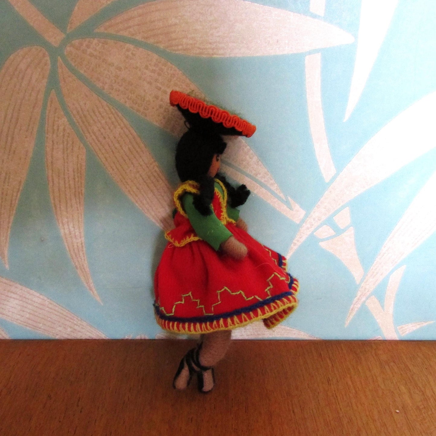 Vintage Baps-style small felt doll in Peruvian national costume