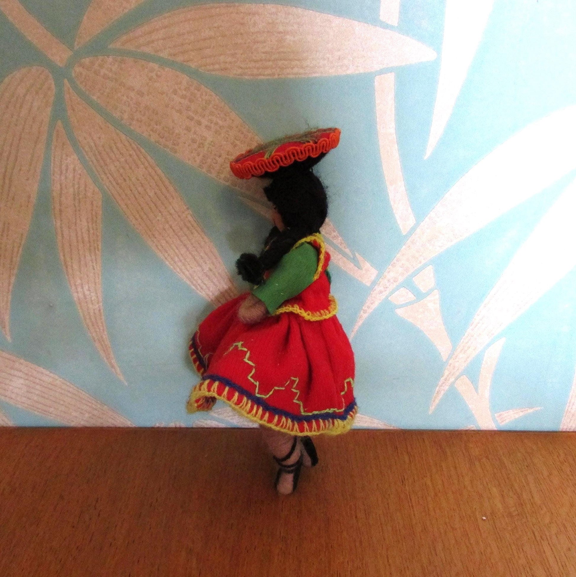 Vintage Baps-style small felt doll in Peruvian national costume