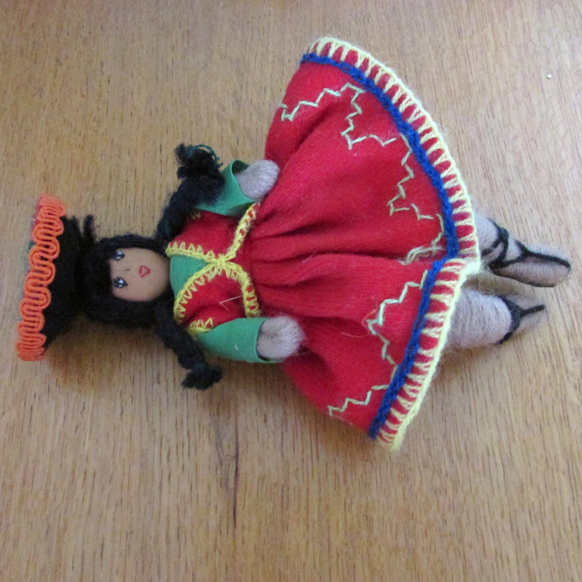 Vintage Baps-style small felt doll in Peruvian national costume
