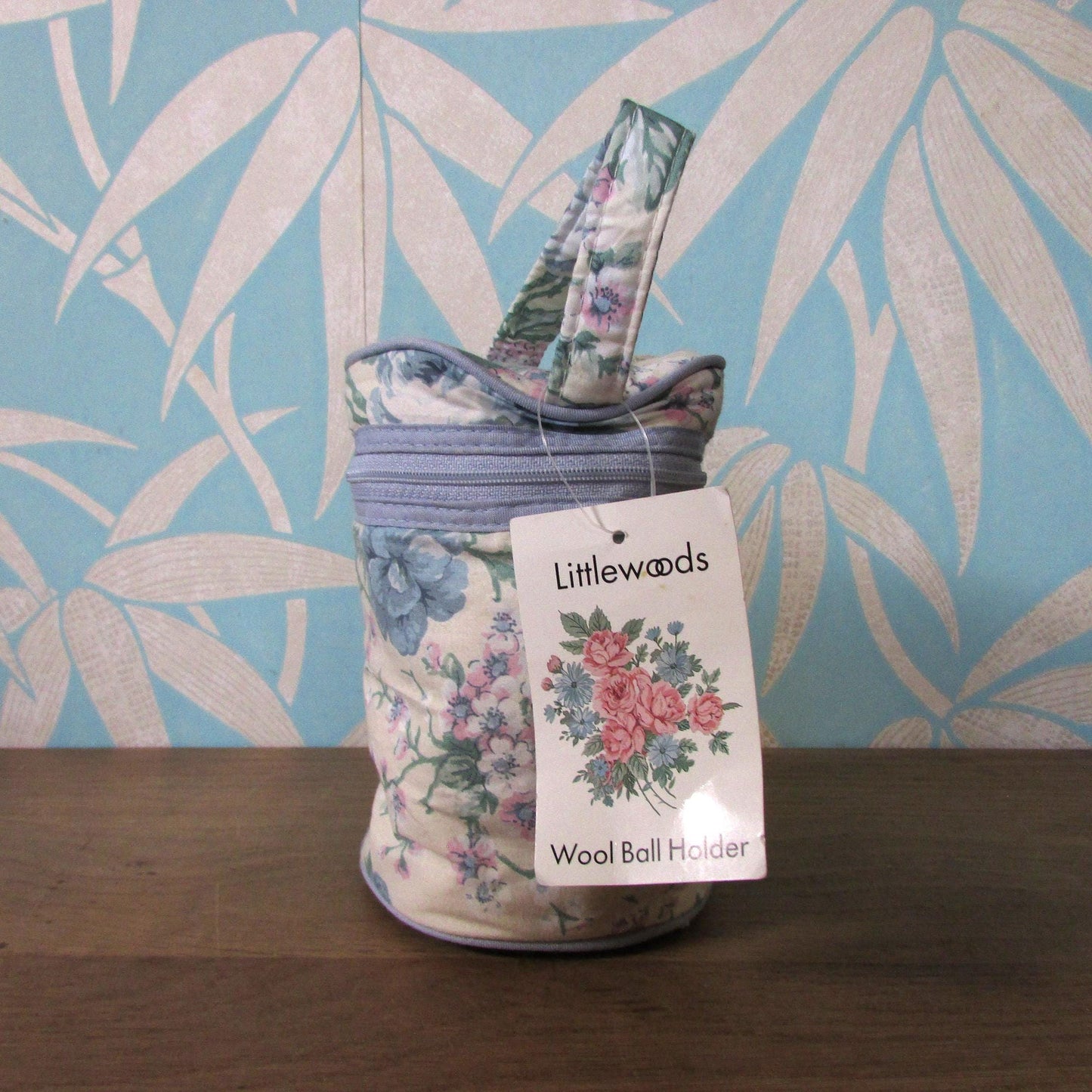 Vintage Littlewoods floral fabric wool ball holder