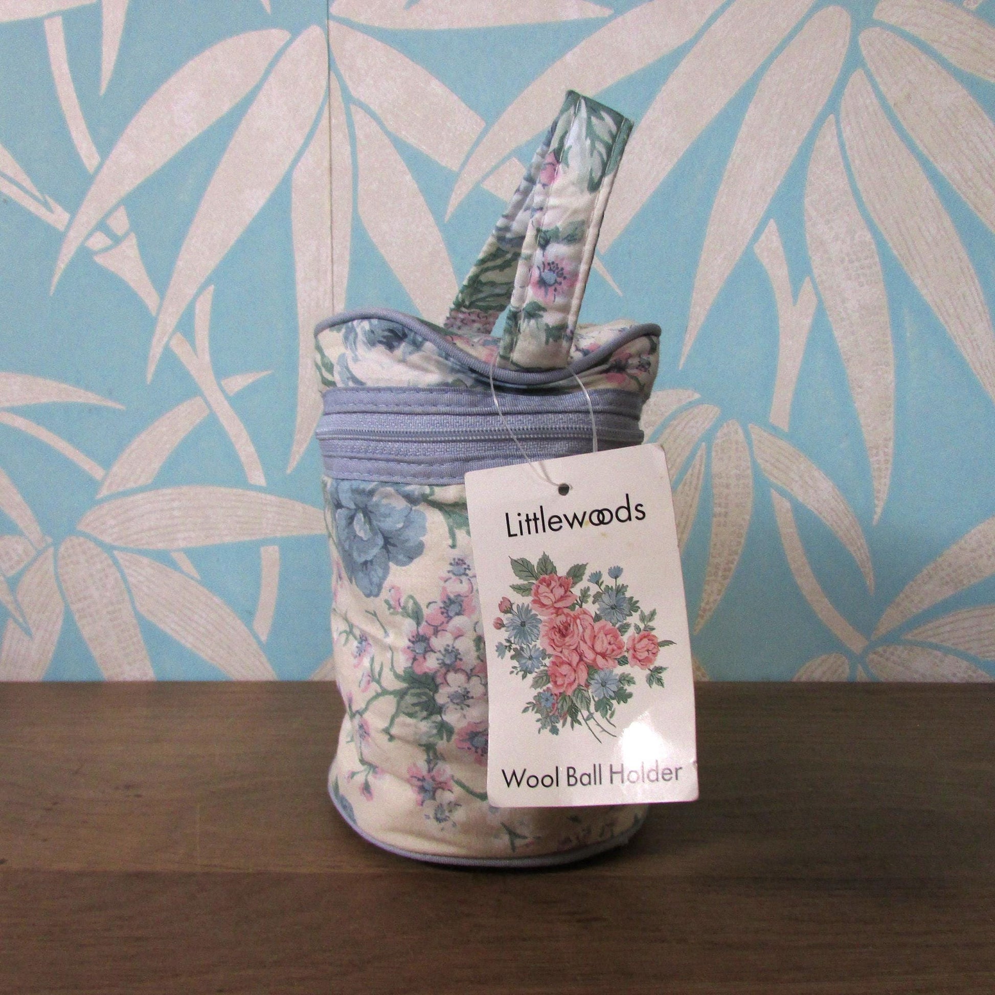Vintage Littlewoods floral fabric wool ball holder