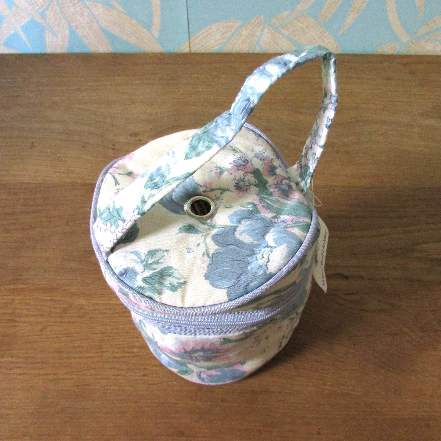 Vintage Littlewoods floral fabric wool ball holder