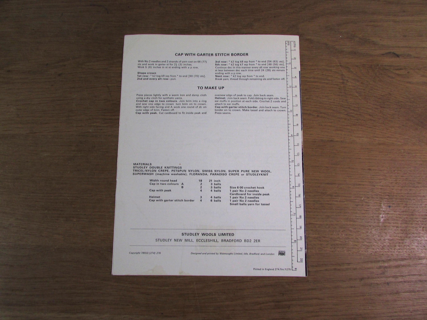 1970s Studley 674 knitting/crochet patterns for caps, helmet & ear muffs