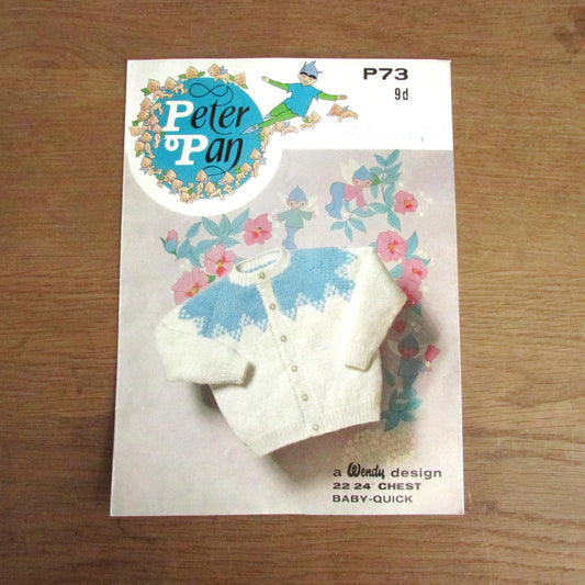 1960s Wendy Design Peter Pan P73 knitting pattern for infant's cardigan