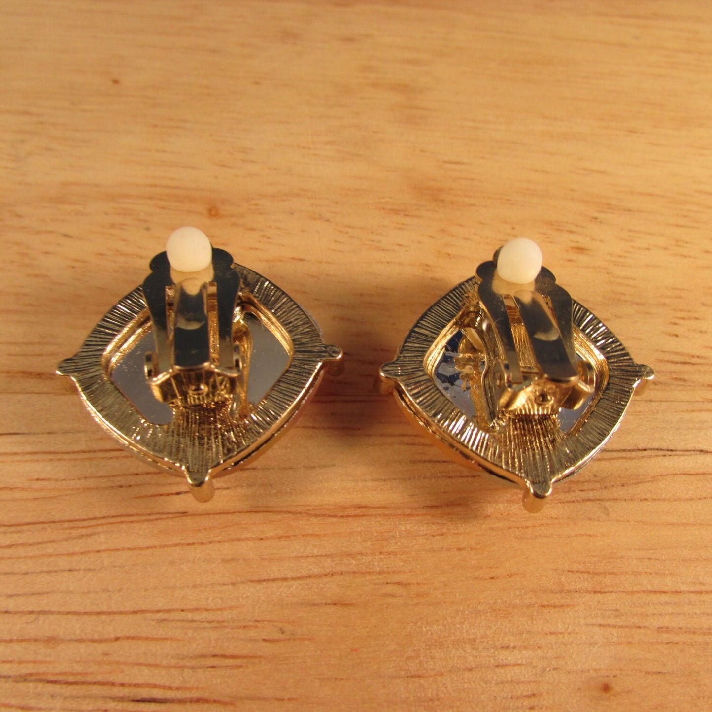 1960s gold-tone square spatter-effect iridescent plastic clip-on earrings