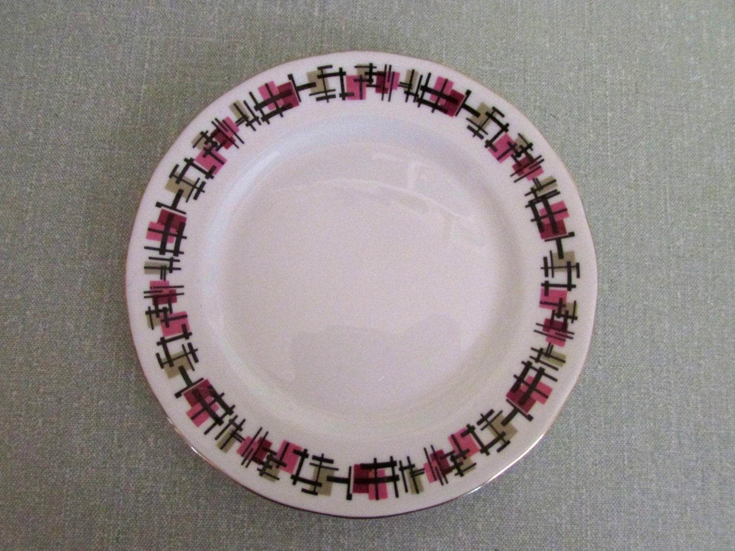 Mid-century Dorchester gilt-edged abstract pattern fine bone china trio