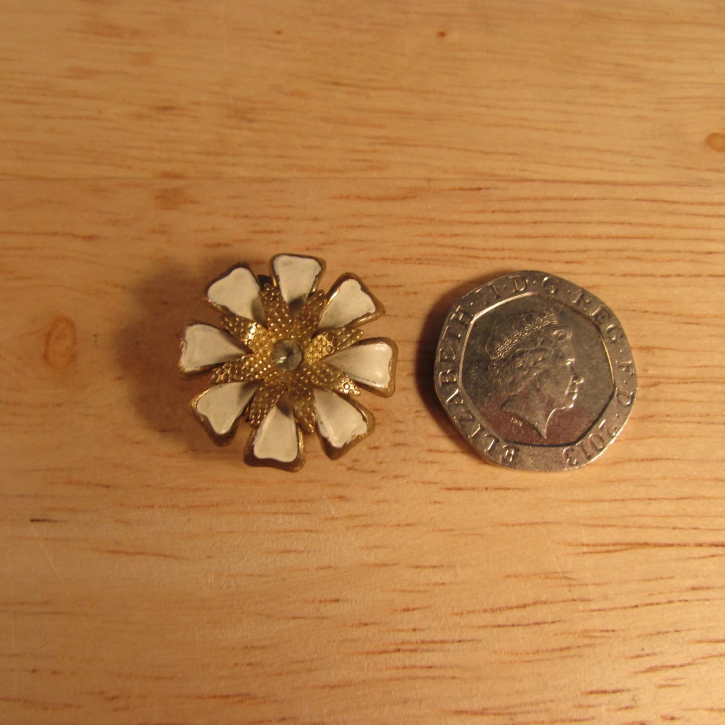 1950s cold-painted enamel, cream on textured gold-tone daisy clip-on earrings with diamanté centres