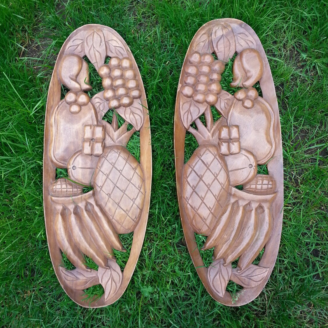 Vintage wooden hand-carved wall plaques, signed