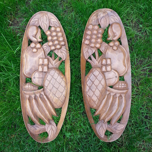 Vintage wooden hand-carved wall plaques, signed