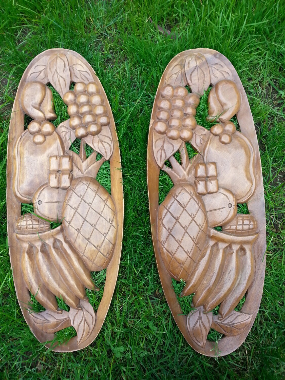Vintage wooden hand-carved wall plaques, signed