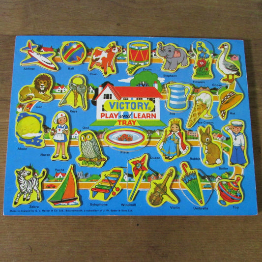 1972 Victory Play and Learn Tray; 26 colourful pictures mounted on strong plywood