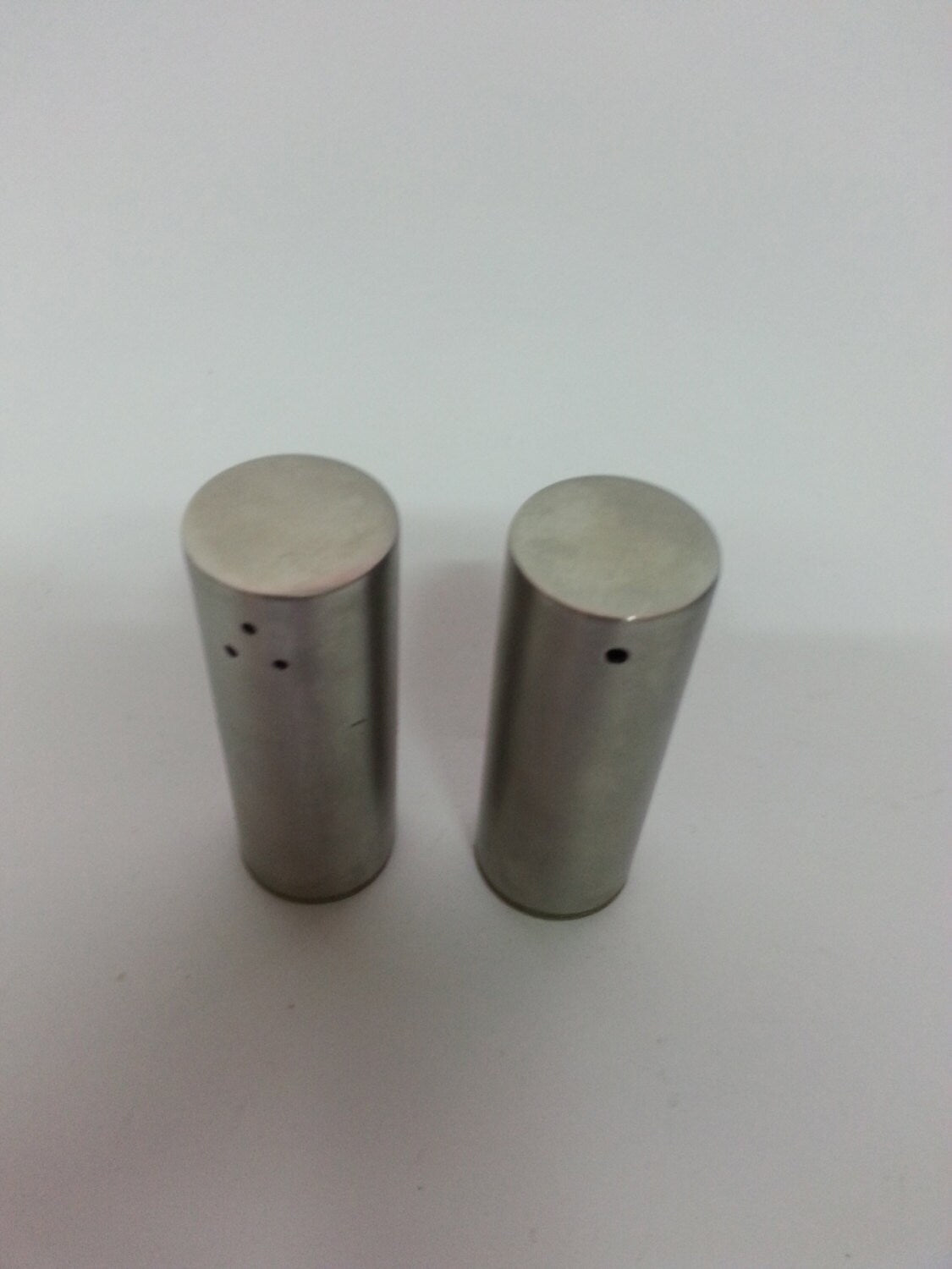 Vintage mini stainless steel pillar salt & pepper shakers