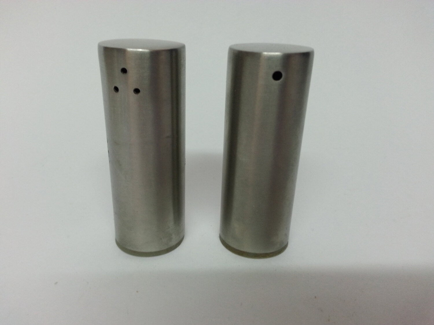 Vintage mini stainless steel pillar salt & pepper shakers