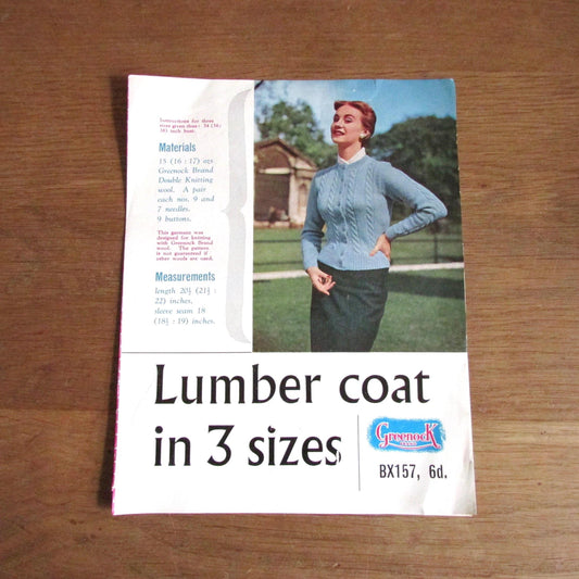 Vintage Greenock BX157 knitting pattern for lumber coat in three sizes
