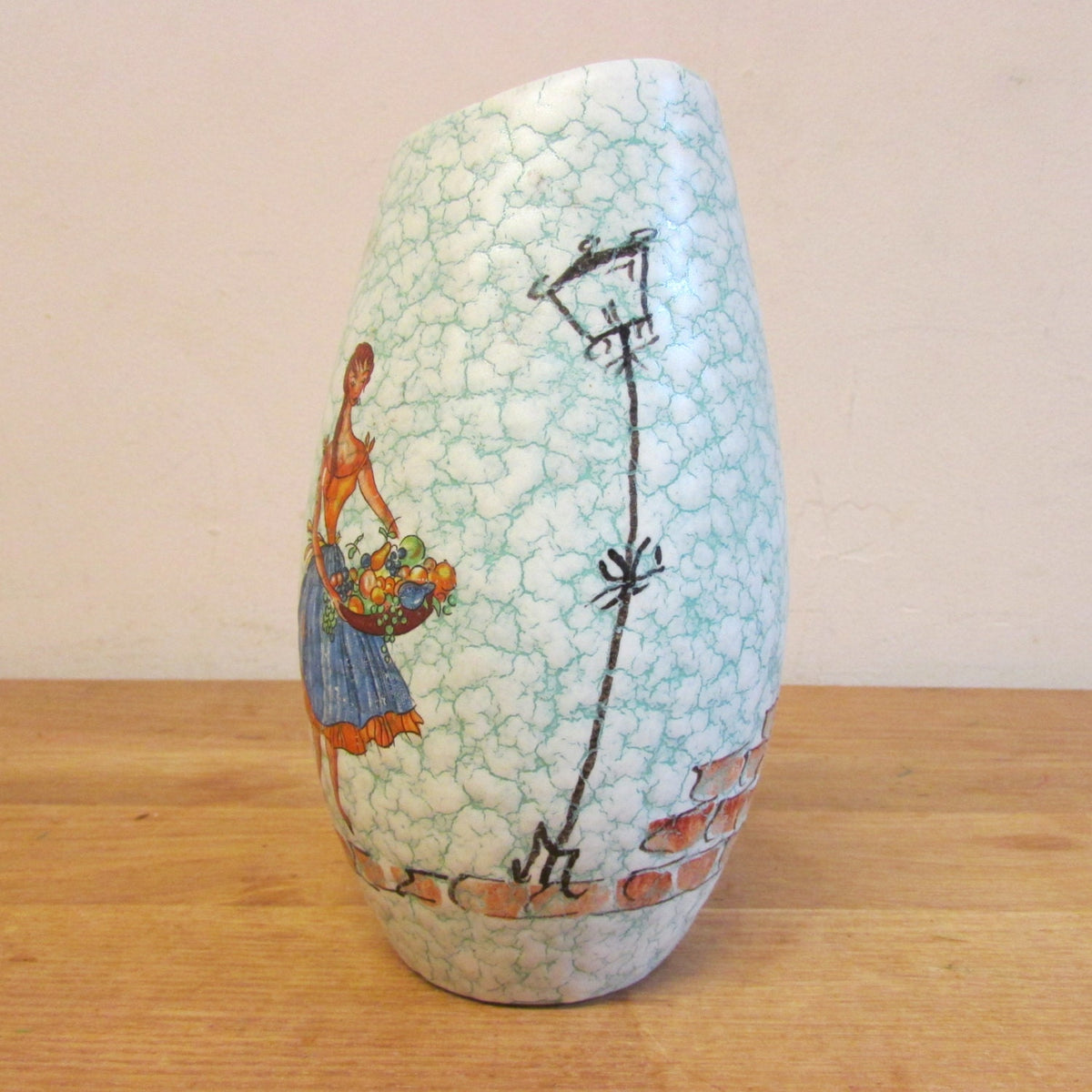 Mid-century Marzi Remy stoneware Lady & Cat vase