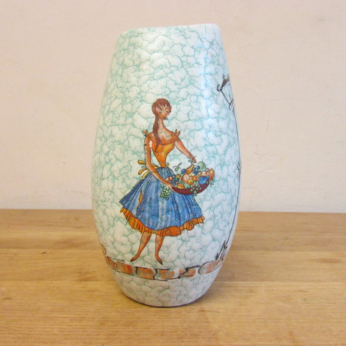 Mid-century Marzi Remy stoneware Lady & Cat vase