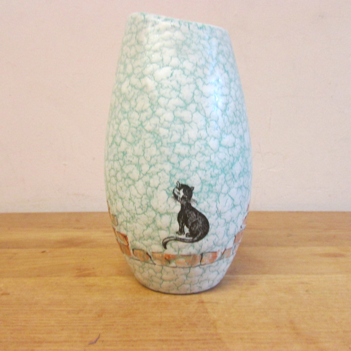 Mid-century Marzi Remy stoneware Lady & Cat vase