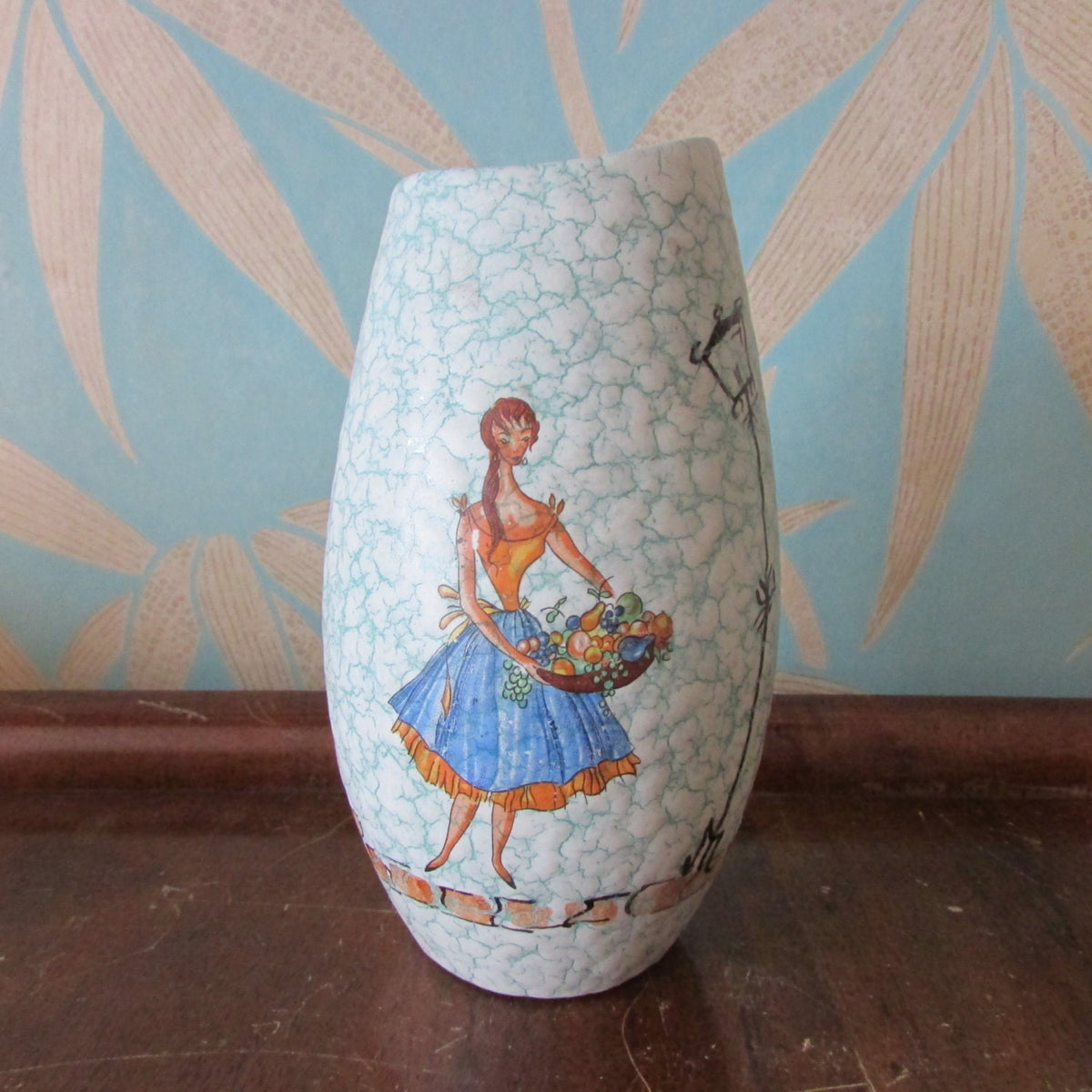Mid-century Marzi Remy stoneware Lady & Cat vase