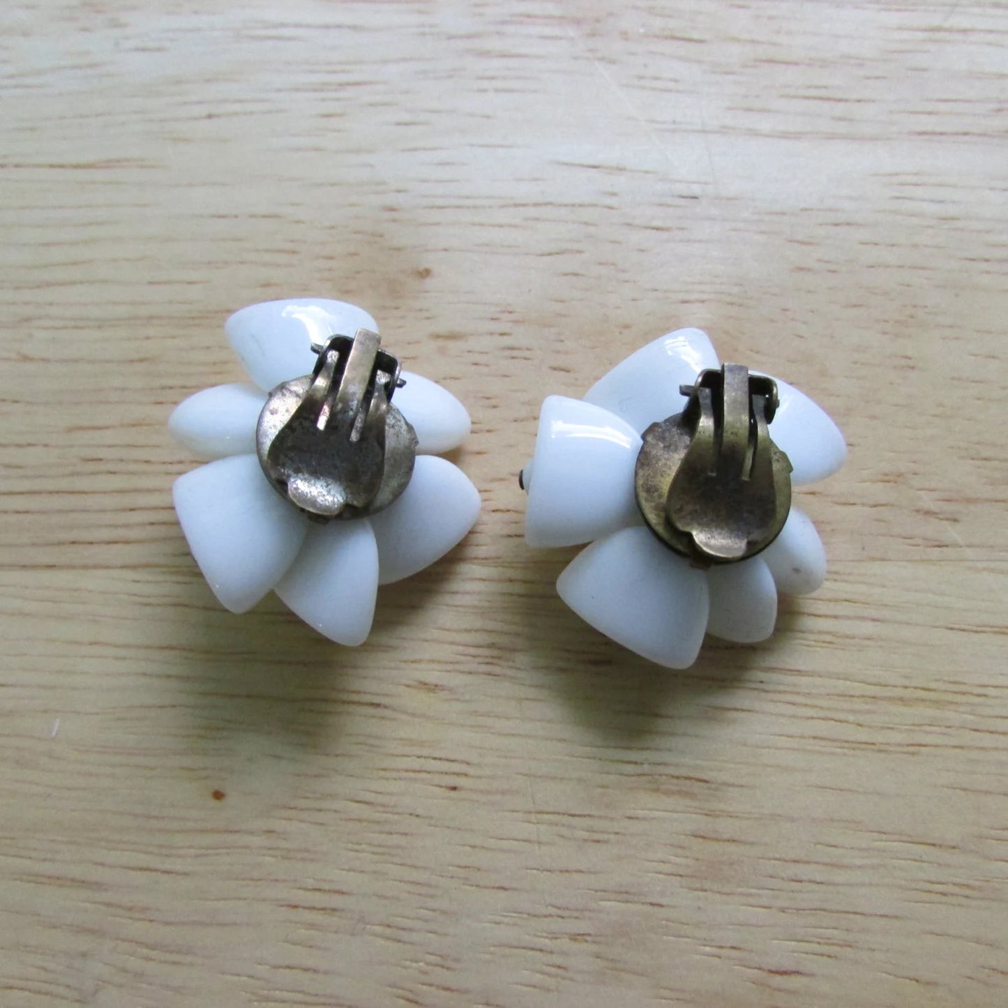 1950s/60s white milk glass conical beaded clip-on earrings.