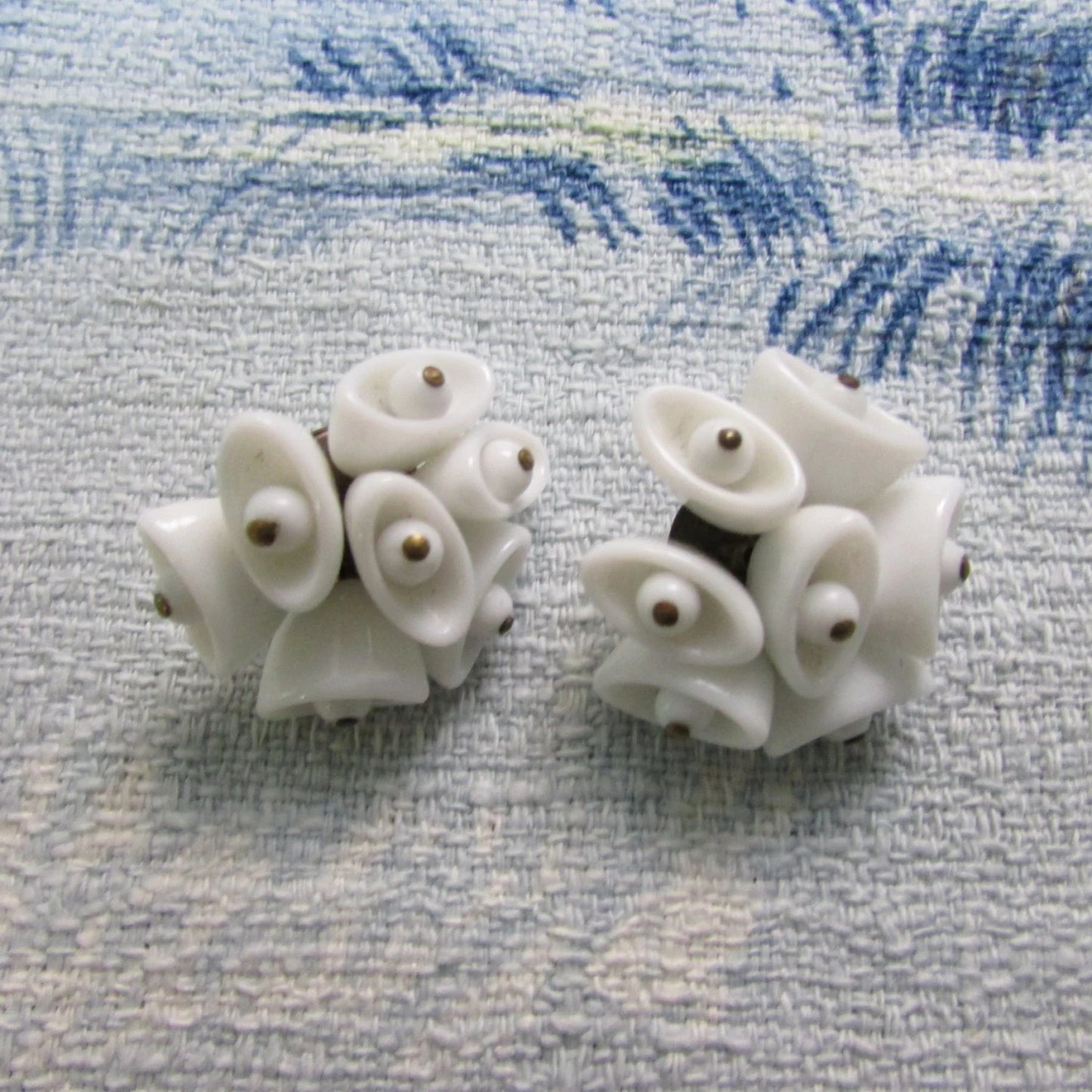 1950s/60s white milk glass conical beaded clip-on earrings.