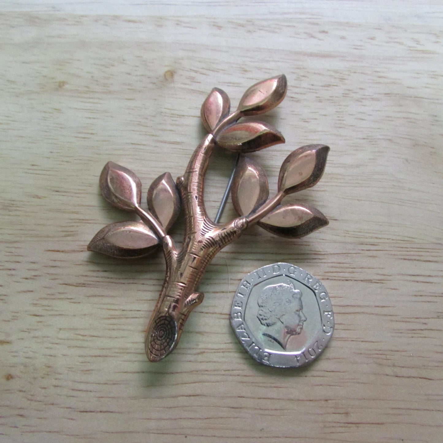 Mid-century Renoir copper-tone detailed tree & leaf brooch, stamped
