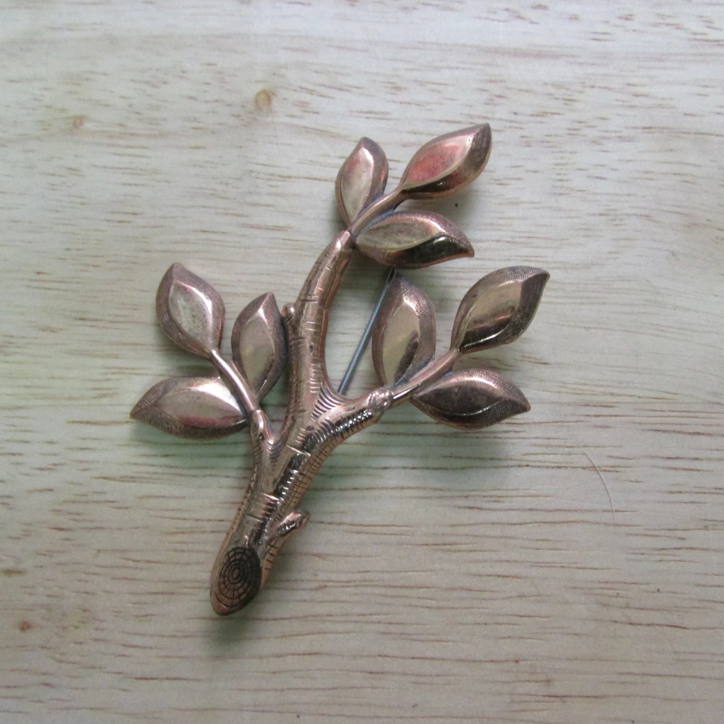 Mid-century Renoir copper-tone detailed tree & leaf brooch, stamped