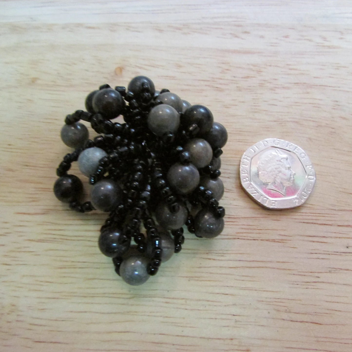 1960s large black & taupe-coloured bead cluster/multi-strand clip-on earrings