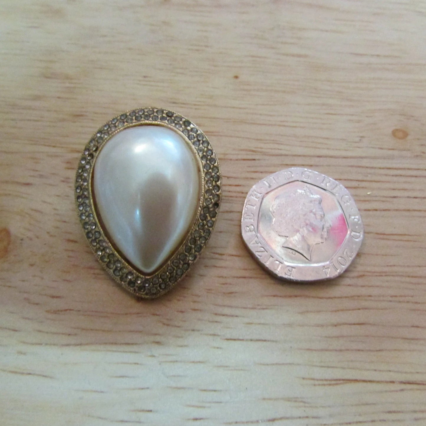 1980s heavy faux pearl & diamanté tear-drop clip-on earrings