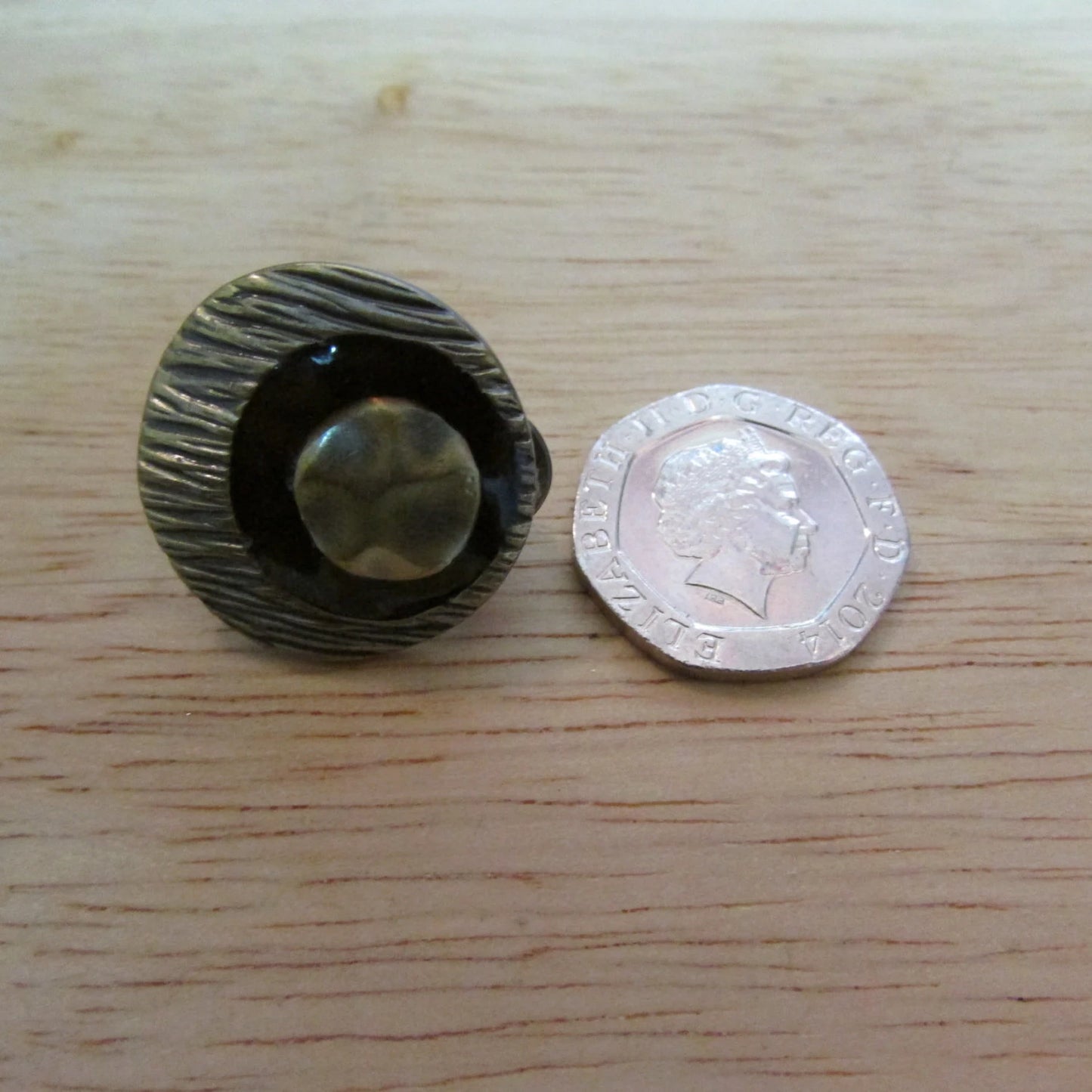 Unusual vintage textured metal-tone & enamel button earrings, pierced clip-ons