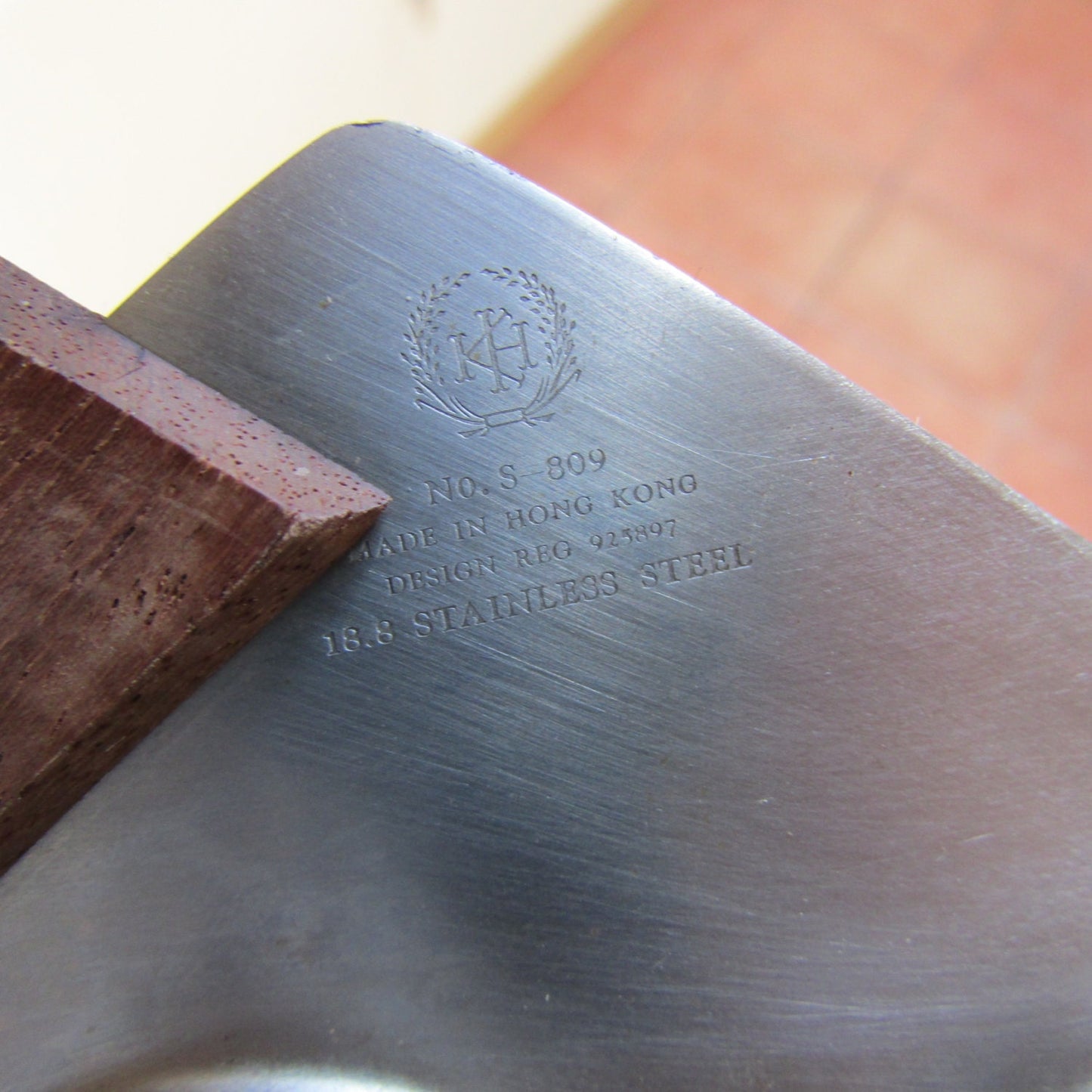 Mid-century Hong Kong stainless steel divided tray, wooden handles