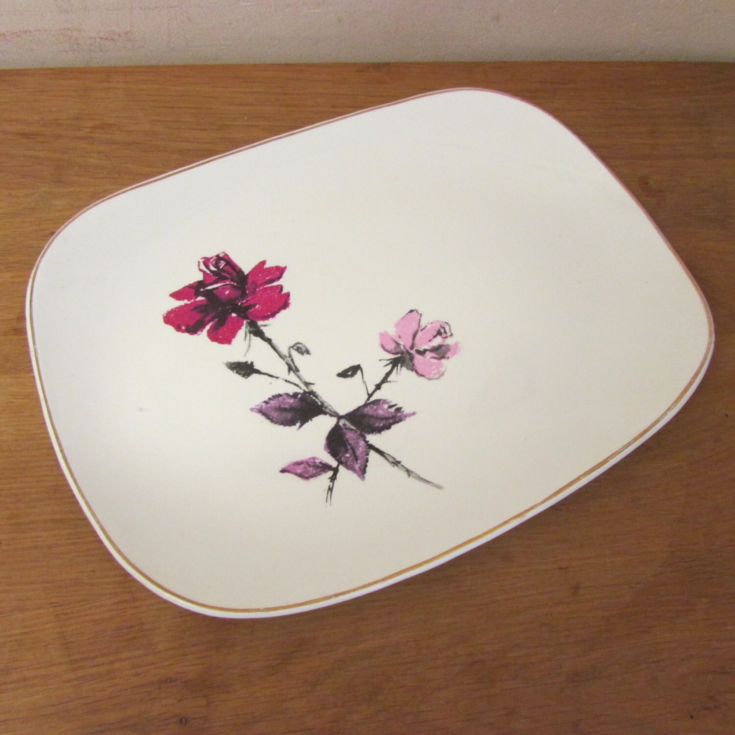Mid-century Studio J&G Meakin Pink Roses sandwich plate/platter