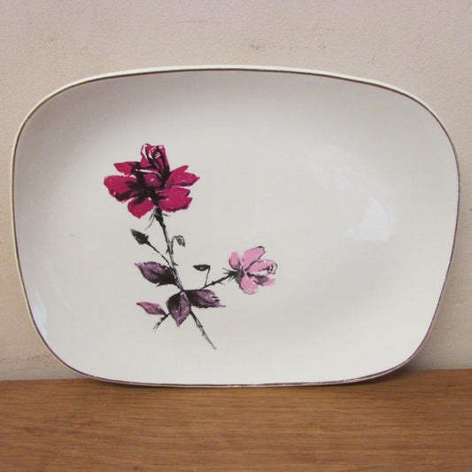 Mid-century Studio J&G Meakin Pink Roses sandwich plate/platter