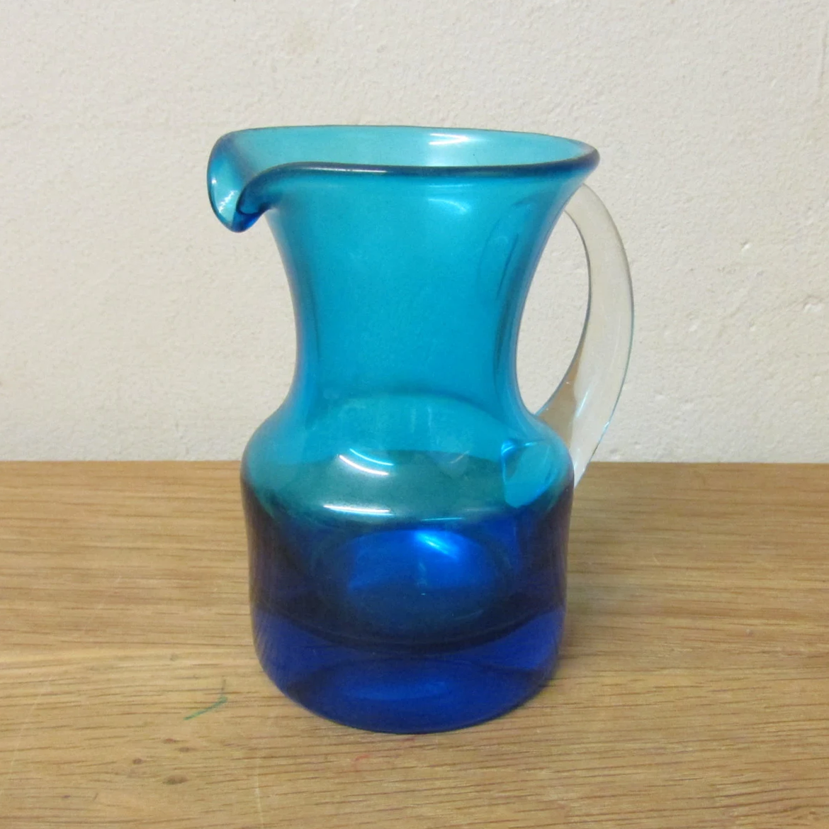 Mid-century Kingfisher blue small cased art glass table jug