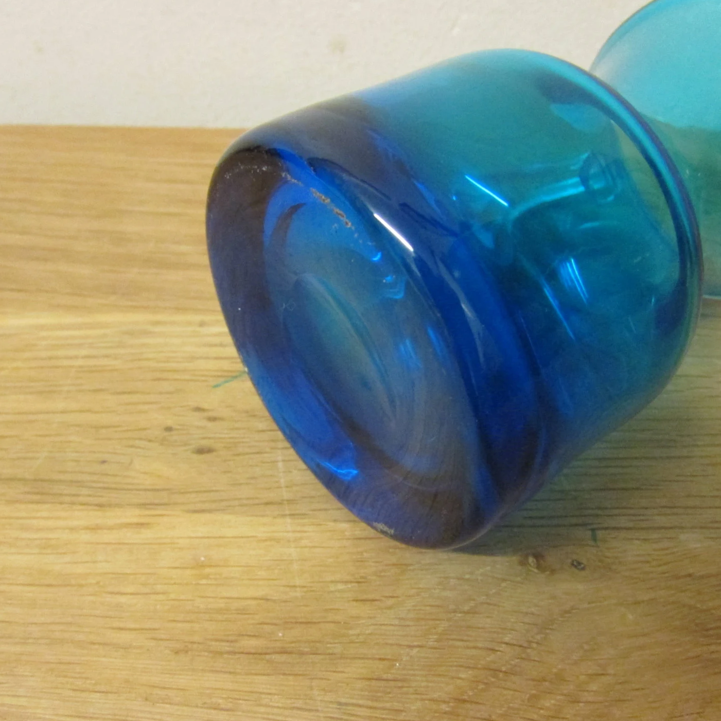 Mid-century Kingfisher blue small cased art glass table jug